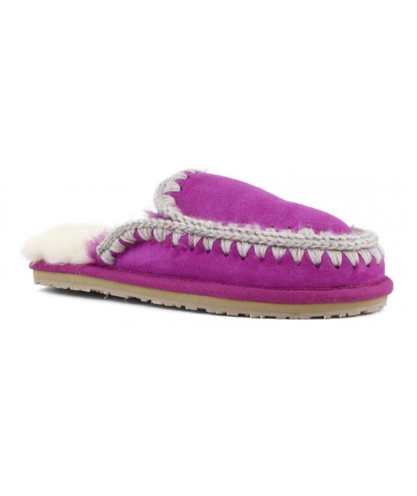 MOU PANTOFOLE IN PELLE SCAMOSCIATA ESKIMO STITCH MU.FW161007A CICLAMINO