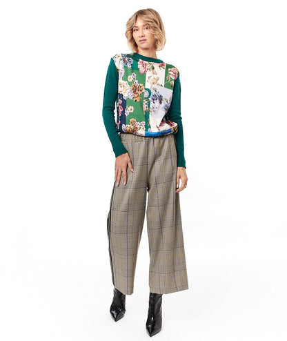 SHIRTAPORTER PANTALONE A PALAZZO IN PRINCIPE DI GALLES TR3140 VERDE