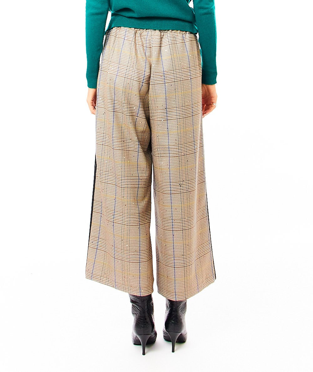 SHIRTAPORTER PANTALONE A PALAZZO IN PRINCIPE DI GALLES TR3140 VERDE