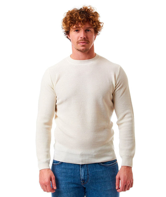 FILIPPO DE LAURENTIIS MAGLIA GIROCOLLO IN LANA MERINO CON TRAMA A NIDO D'APE GC3ML/WM12Q BIANCO