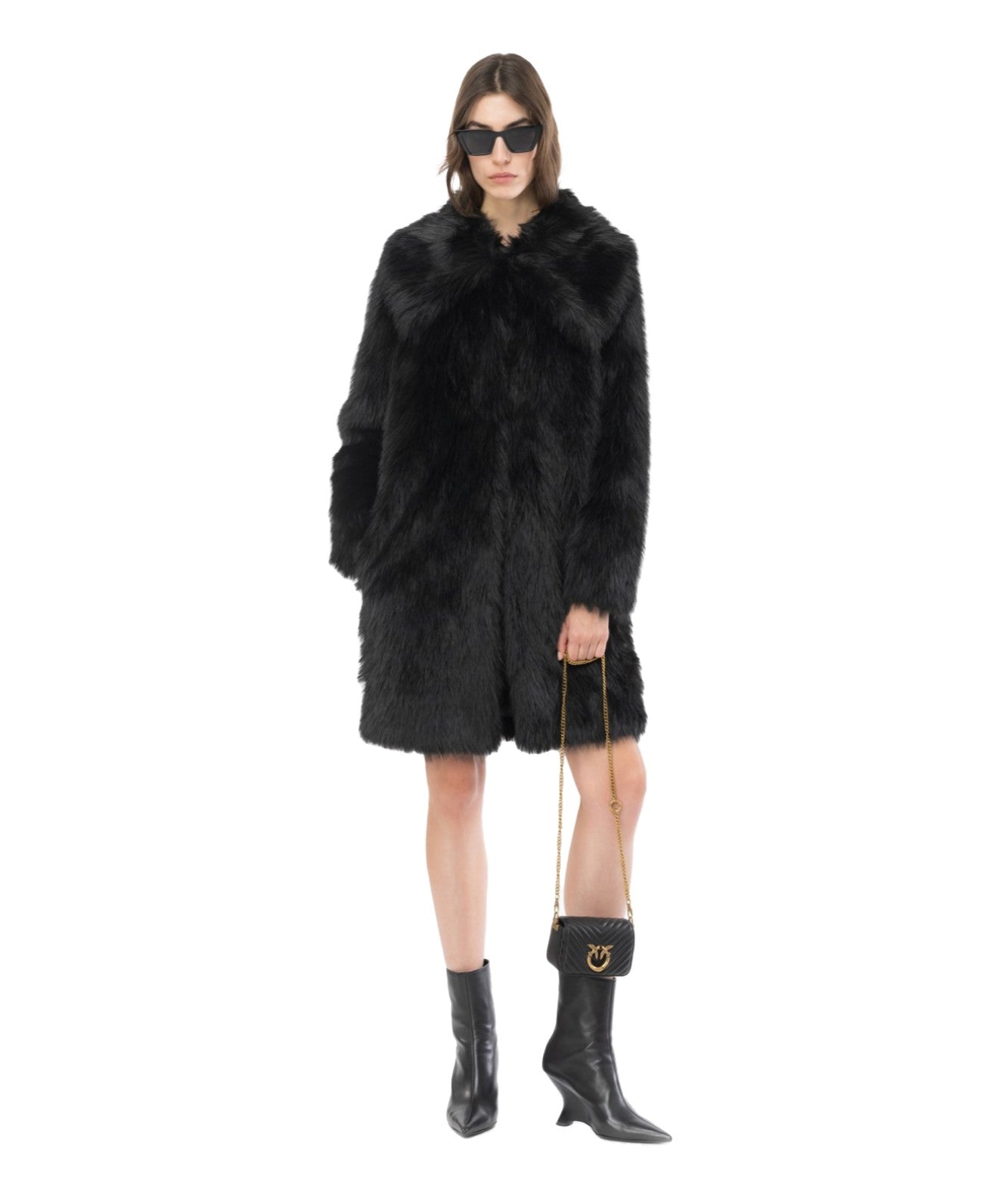 PINKO CAPPOTTO CABAN IN FAUX FUR EFFETTO PELLICCIA CATTIVIK NERO