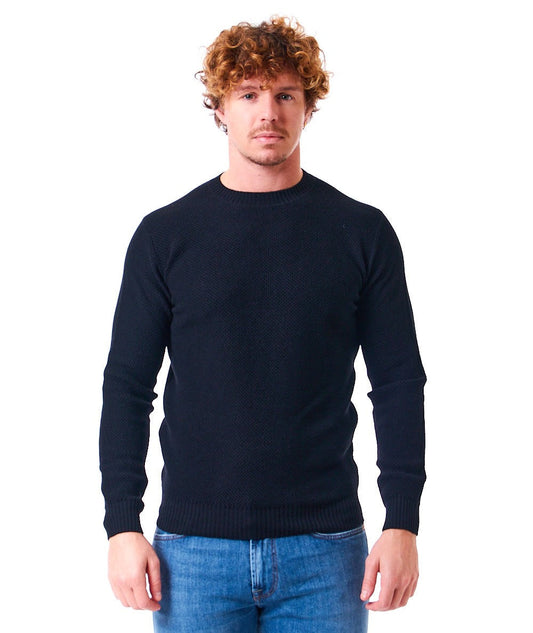 FILIPPO DE LAURENTIIS MAGLIA GIROCOLLO IN LANA MERINO CON TRAMA A NIDO D'APE GC3ML/WM12Q BLU NAVY