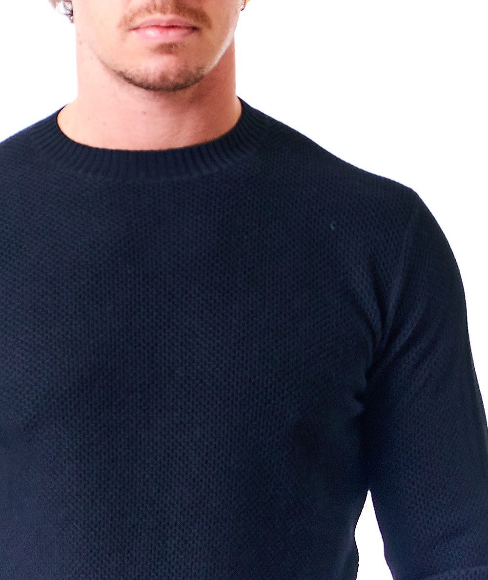 FILIPPO DE LAURENTIIS MAGLIA GIROCOLLO IN LANA MERINO CON TRAMA A NIDO D'APE GC3ML/WM12Q BLU NAVY