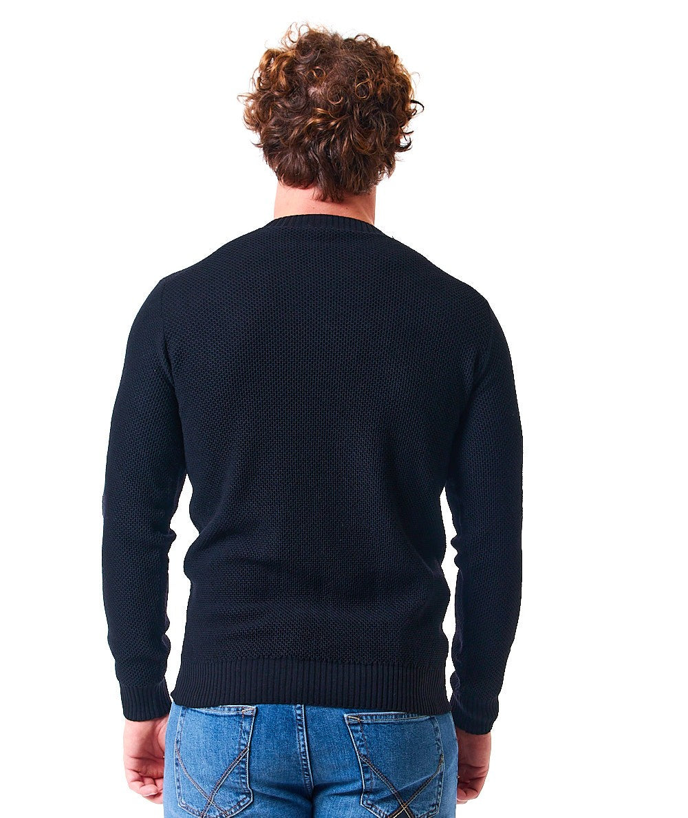 FILIPPO DE LAURENTIIS MAGLIA GIROCOLLO IN LANA MERINO CON TRAMA A NIDO D'APE GC3ML/WM12Q BLU NAVY