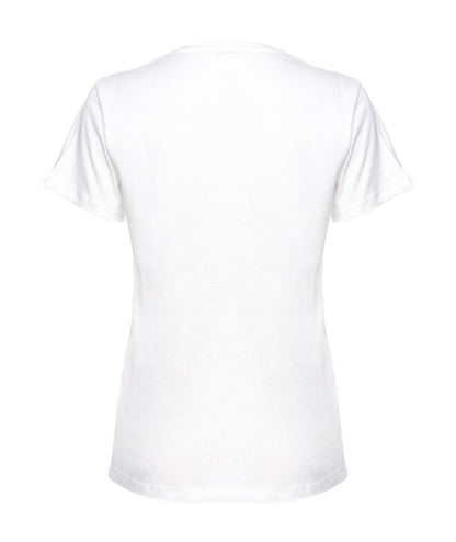 PINKO T-SHIRT GIROCOLLO CON RICAMO CUORI TRAPANI BIANCO