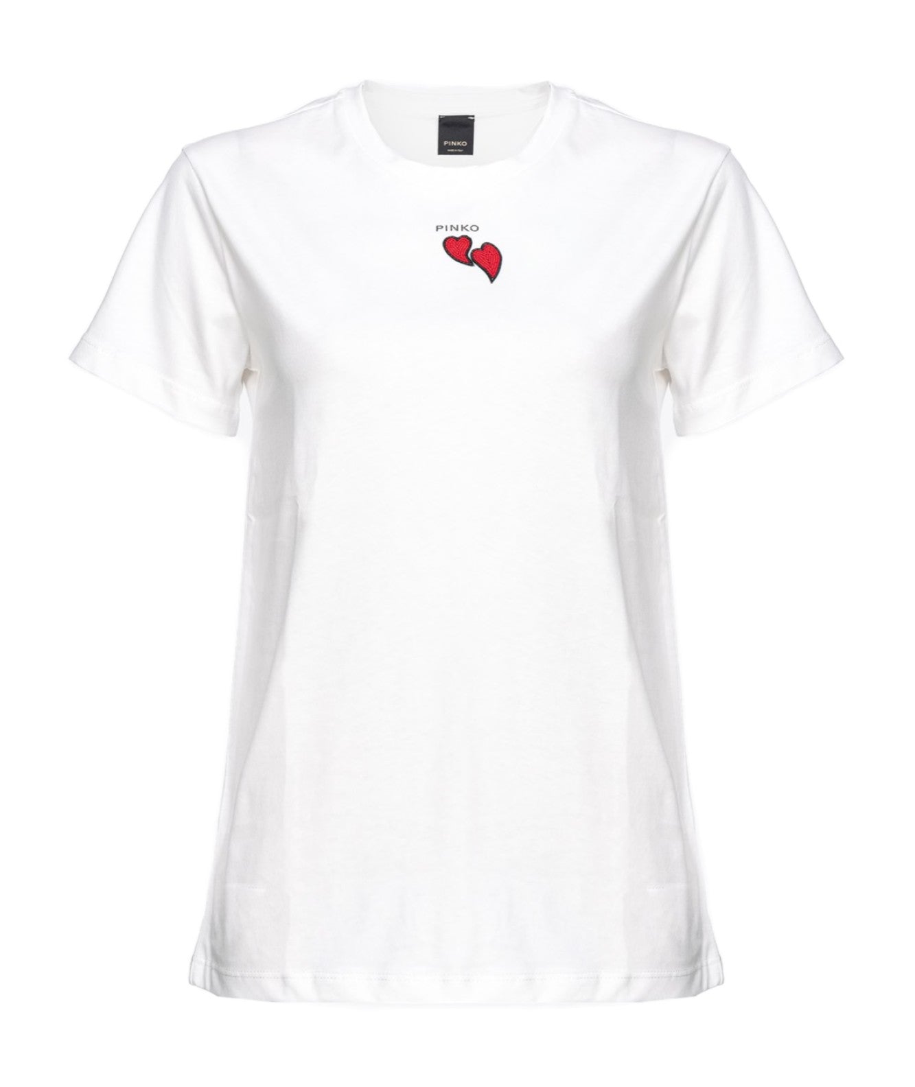 PINKO T-SHIRT GIROCOLLO CON RICAMO CUORI TRAPANI BIANCO