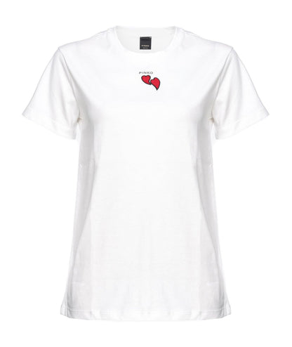 PINKO T-SHIRT GIROCOLLO CON RICAMO CUORI TRAPANI BIANCO
