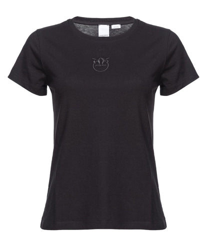 PINKO T-SHIRT JERSEY CON RICAMO MINI LOGO BUSSOLOTTO NERO