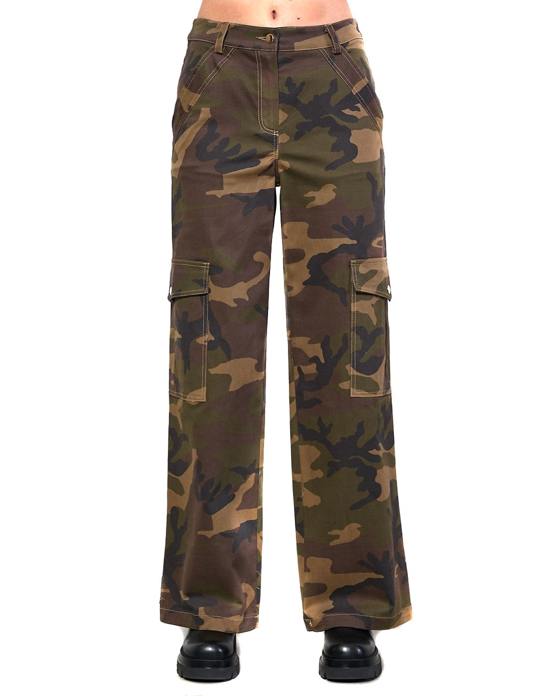 KAOS JEANS PANTALONE IN FANTASIA MILITARE A PALAZZO PIJLE010 MILITARE