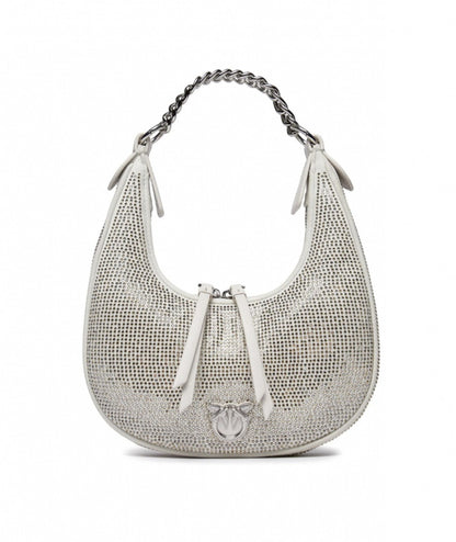 PINKO BORSA MINI BRIOCHE HOBO CON STRASS 101433 GRIGIO CHIARO