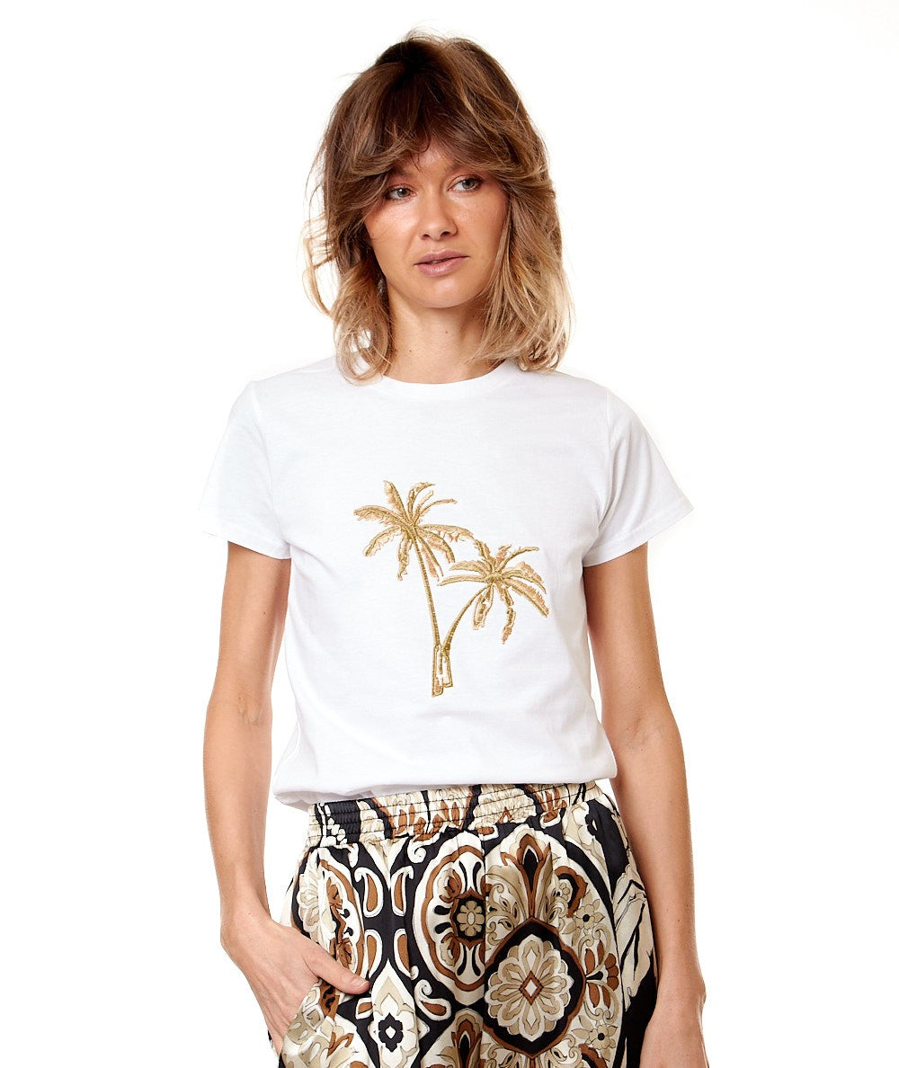 SHIRTAPORTER T-SHIRT CON PALME RICAMATE TS3278 BIANCO