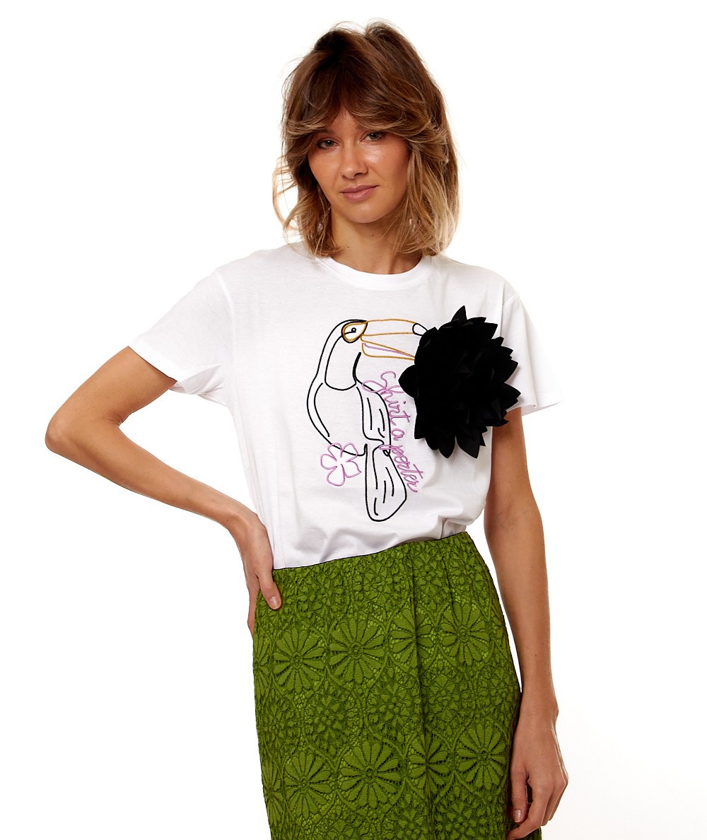 SHIRTAPORTER T-SHIRT CON TUCANO RICAMATO TS3261 BIANCO