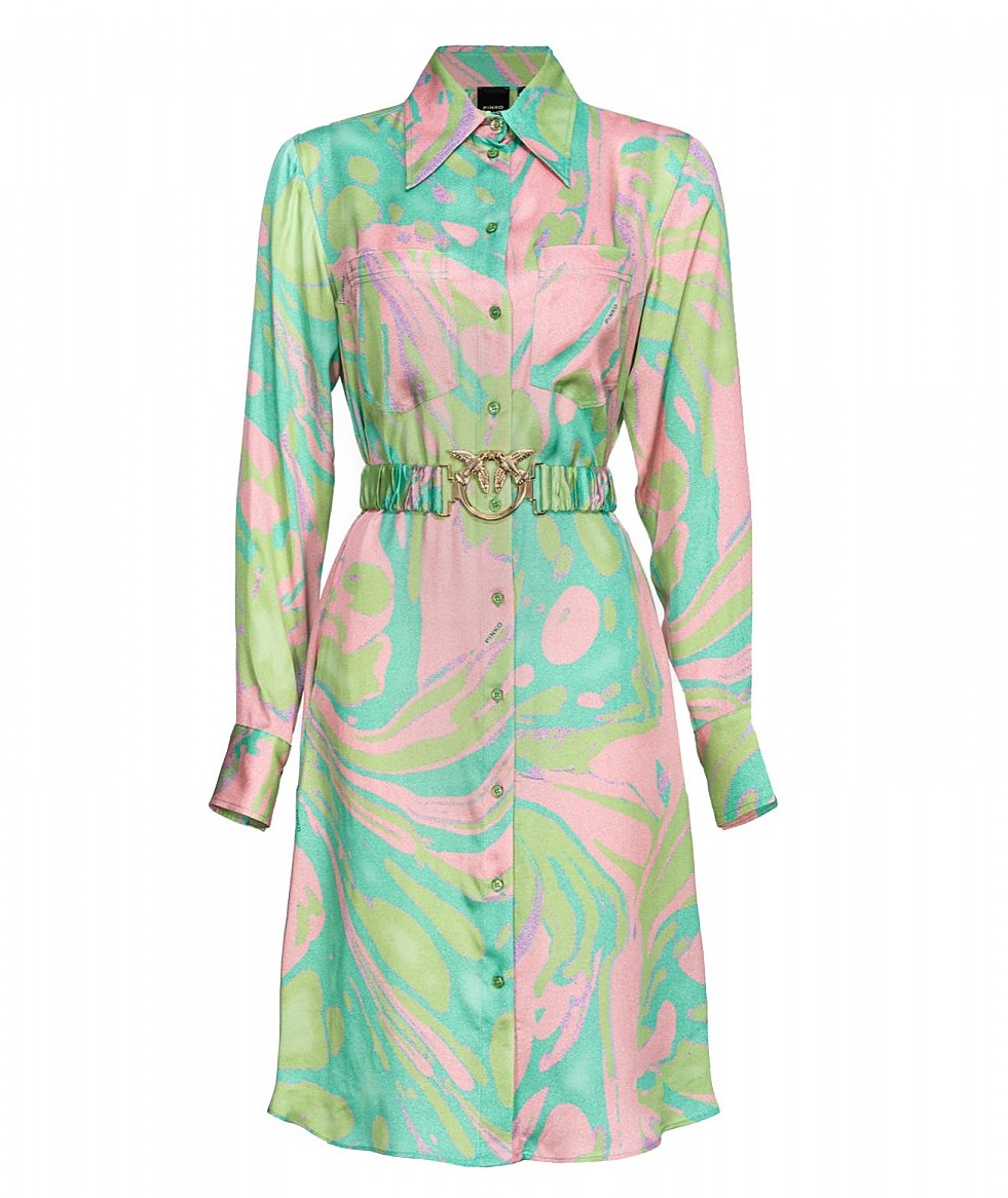 PINKO SHORT CHEMISIER DRESS CASSIOPEA GREEN PINK