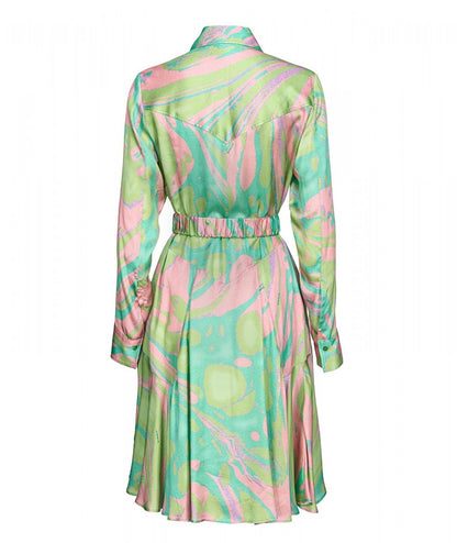 PINKO SHORT CHEMISIER DRESS CASSIOPEA GREEN PINK