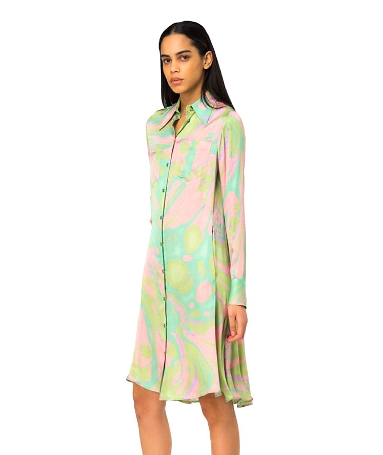 PINKO SHORT CHEMISIER DRESS CASSIOPEA GREEN PINK