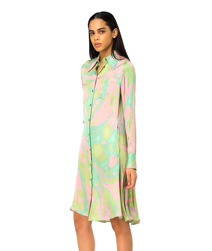 PINKO SHORT CHEMISIER DRESS CASSIOPEA GREEN PINK