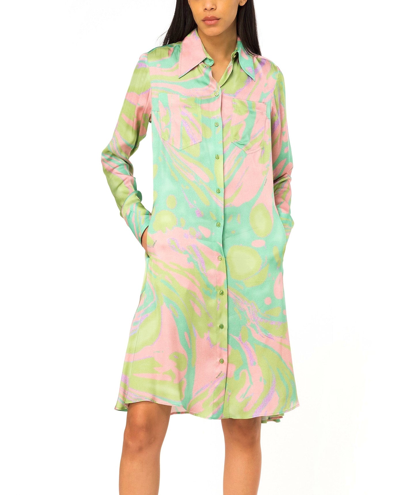 PINKO SHORT CHEMISIER DRESS CASSIOPEA GREEN PINK