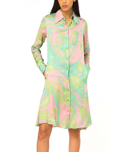 PINKO SHORT CHEMISIER DRESS CASSIOPEA GREEN PINK