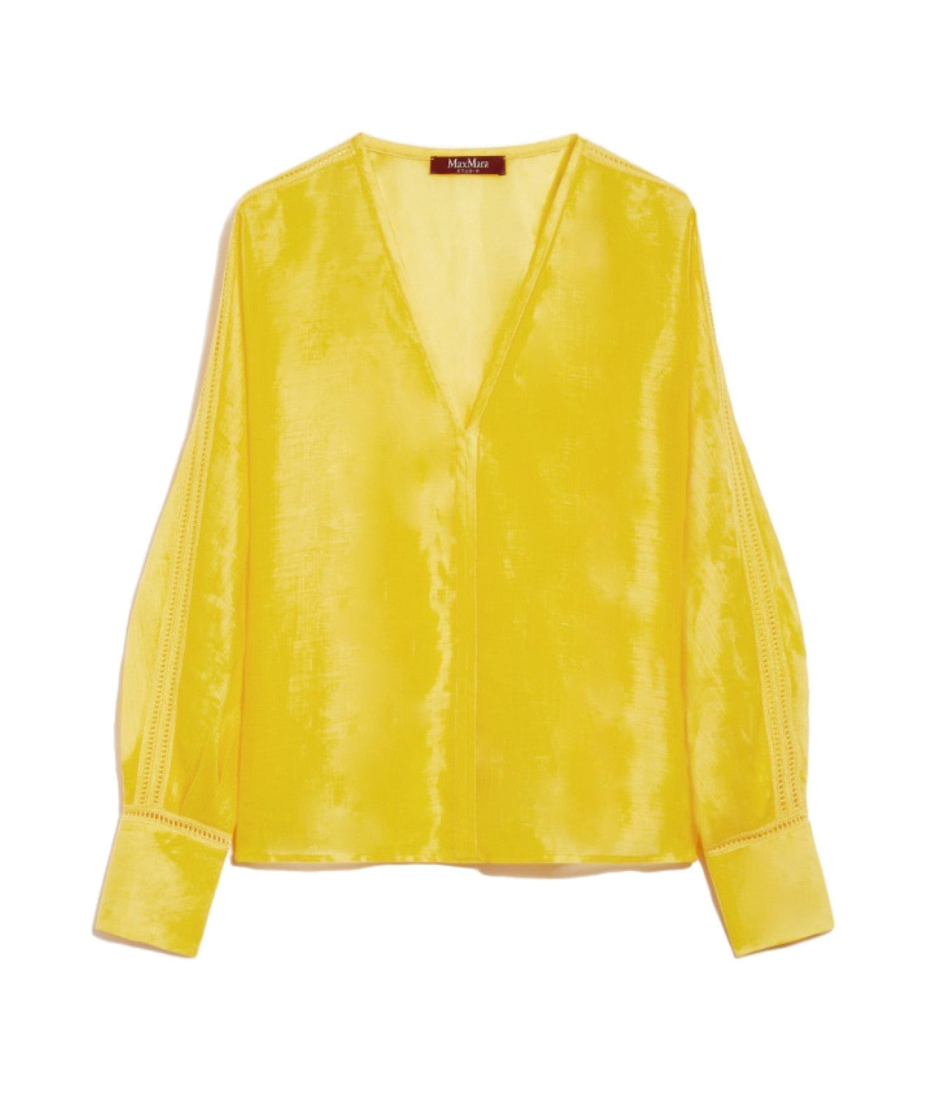 MAX MARA STUDIO BLUSA IN GARZA E PIZZO A JOUR LECCIO GIALLO