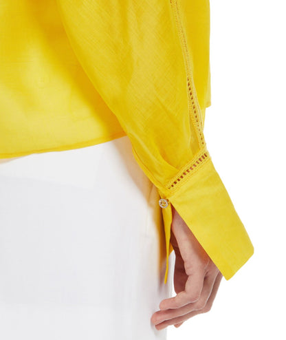 MAX MARA STUDIO BLUSA IN GARZA E PIZZO A JOUR LECCIO GIALLO