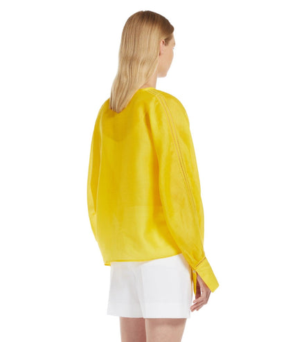 MAX MARA STUDIO BLUSA IN GARZA E PIZZO A JOUR LECCIO GIALLO