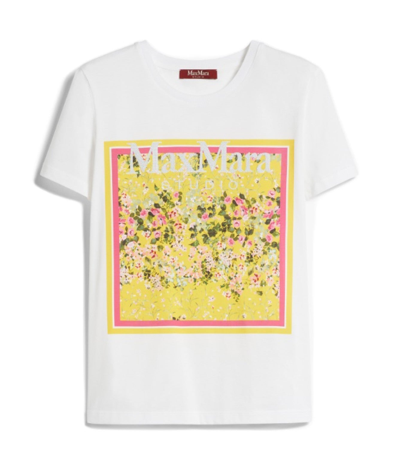 MAX MARA STUDIO T-SHIRT IN COTONE STAMPA FOULARD RITA BIANCO GIALLO