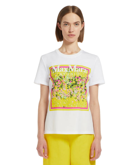 MAX MARA STUDIO T-SHIRT IN COTONE STAMPA FOULARD RITA BIANCO GIALLO