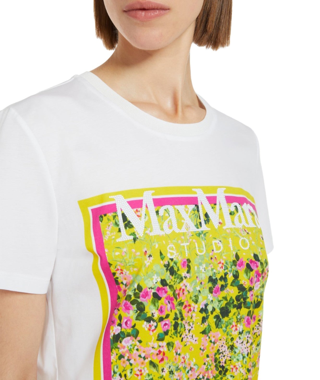 MAX MARA STUDIO T-SHIRT IN COTONE STAMPA FOULARD RITA BIANCO GIALLO