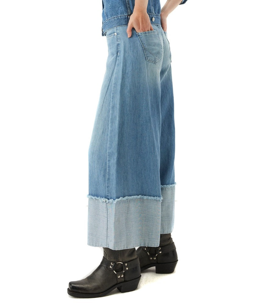 ROY ROGER'S JEANS WIDE LEG GREAT TURN RND049D6102683 DENIM CHIARO