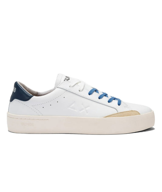 SUN68 SNEAKERS TENNIS STREET LEATHER Z34140 BIANCO BLU NAVY