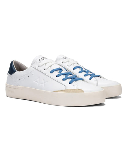 SUN68 SNEAKERS TENNIS STREET LEATHER Z34140 BIANCO BLU NAVY