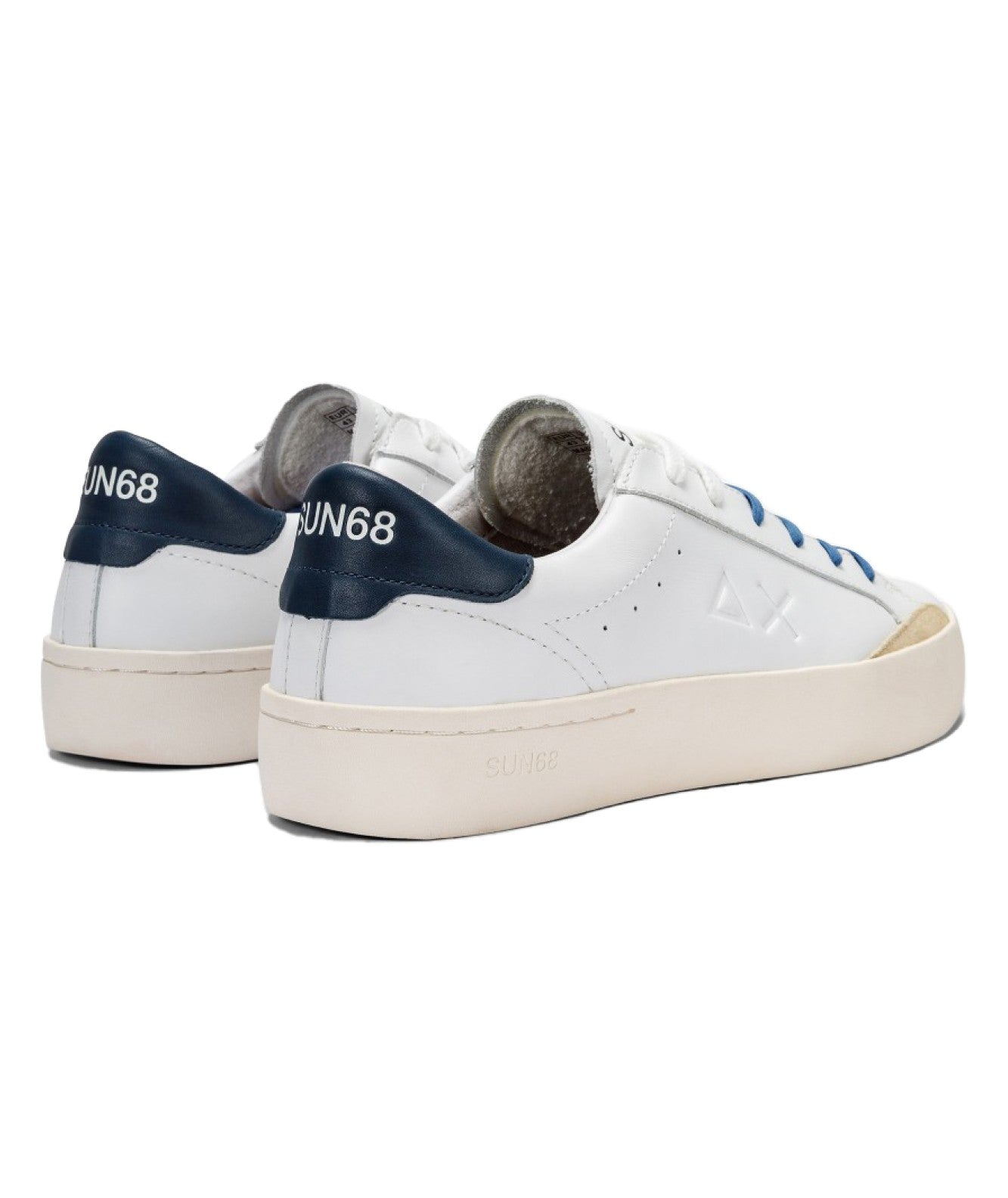 SUN68 SNEAKERS TENNIS STREET LEATHER Z34140 BIANCO BLU NAVY