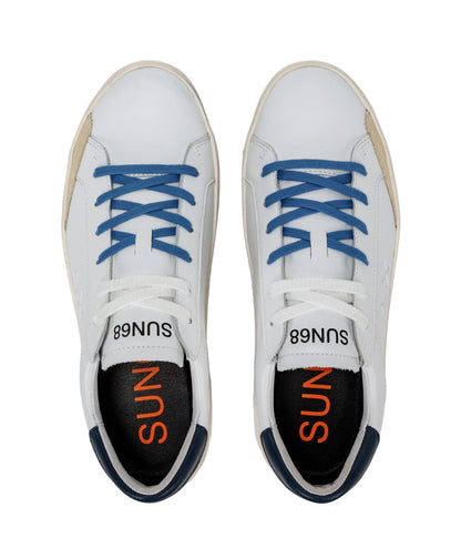 SUN68 SNEAKERS TENNIS STREET LEATHER Z34140 BIANCO BLU NAVY