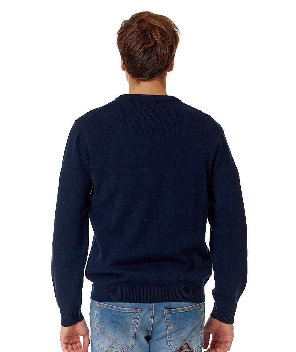 SUN68 MAGLIA GIROCOLLO CON INTARSIO PAPPAGALLO K34135 BLU NAVY