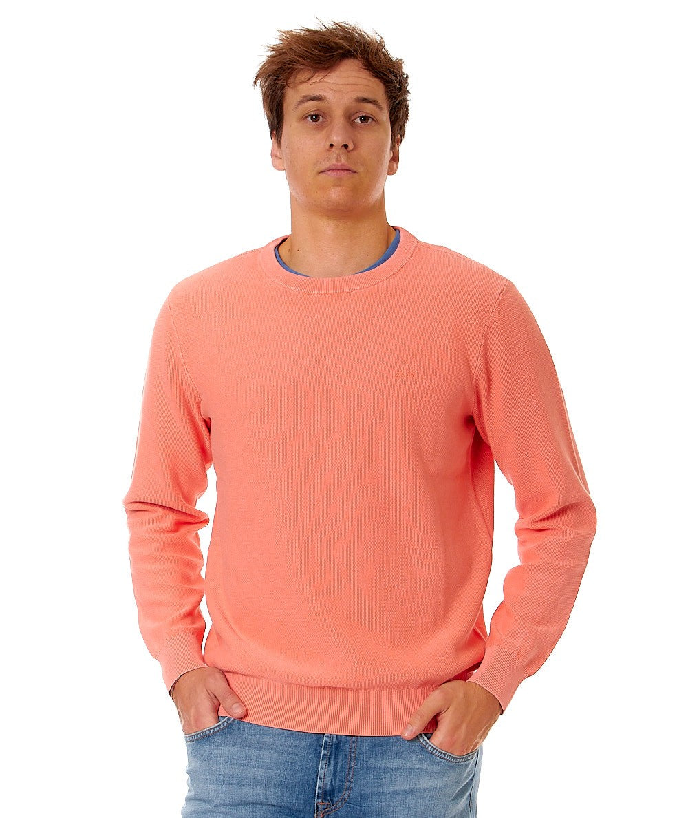 SUN68 MAGLIA GIROCOLLO IN COTONE PUNTO RISO K34118 SALMONE