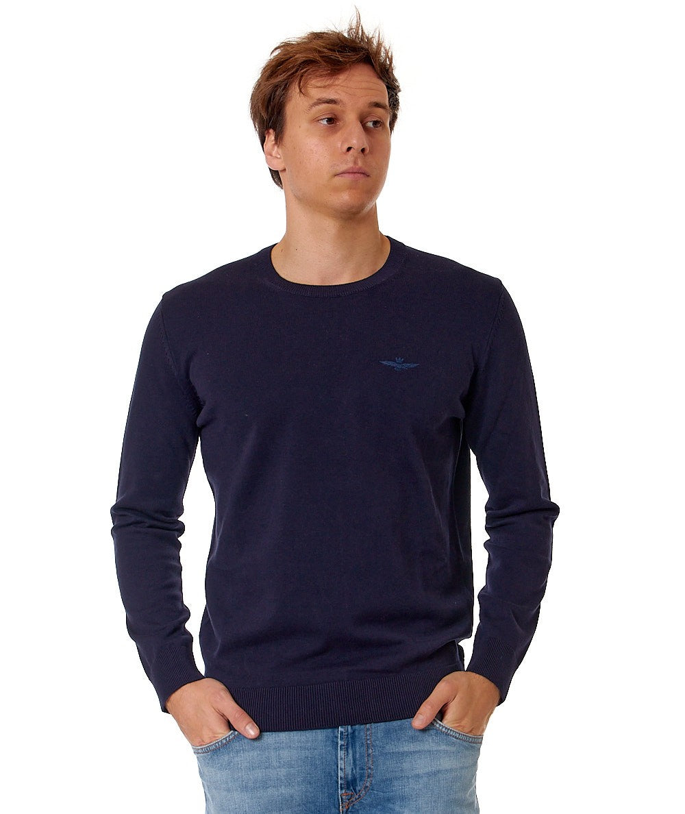 AERONAUTICA MILITARE MAGLIA GIROCOLLO IN COTONE MA1502L506 BLU NAVY