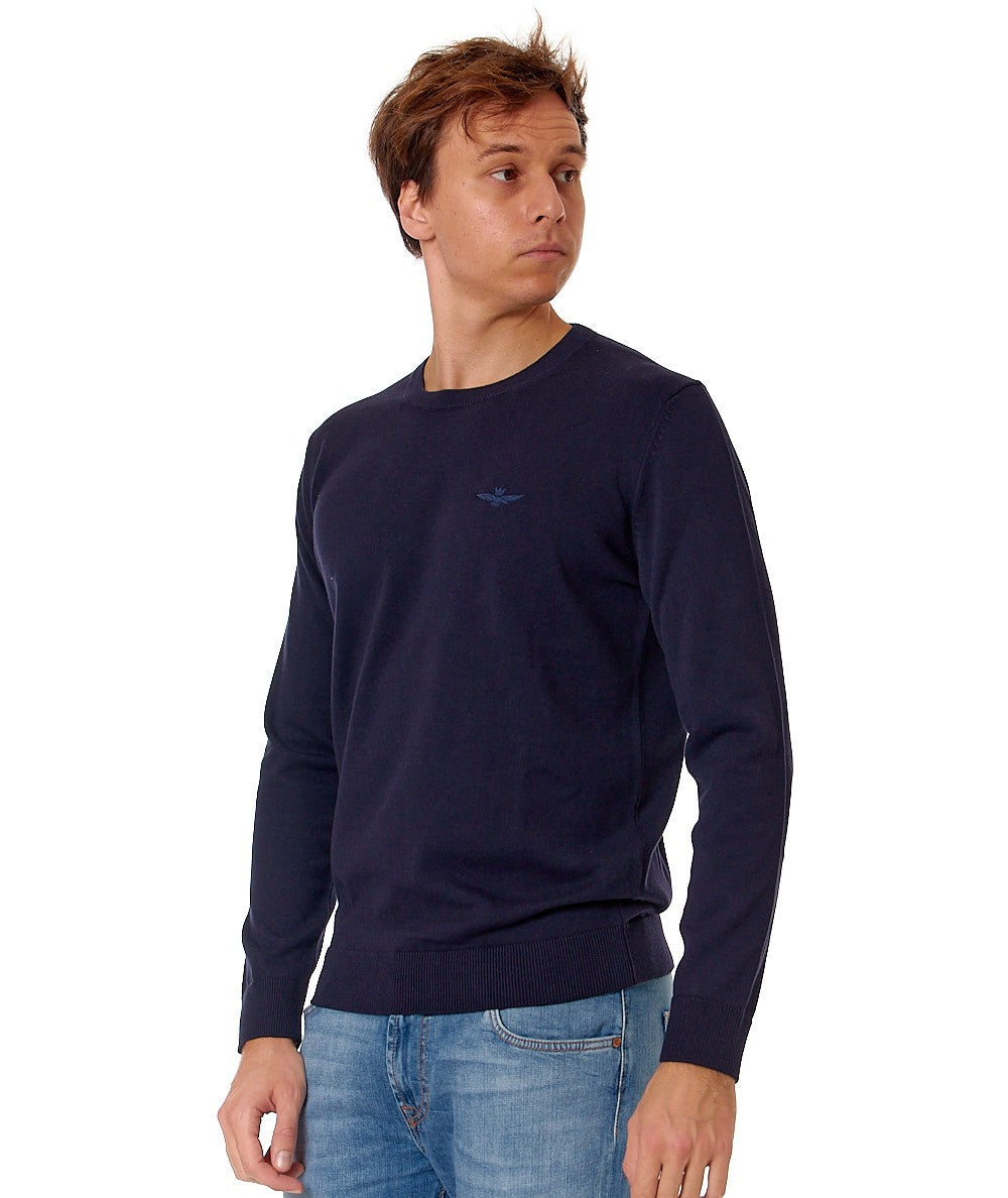 AERONAUTICA MILITARE MAGLIA GIROCOLLO IN COTONE MA1502L506 BLU NAVY