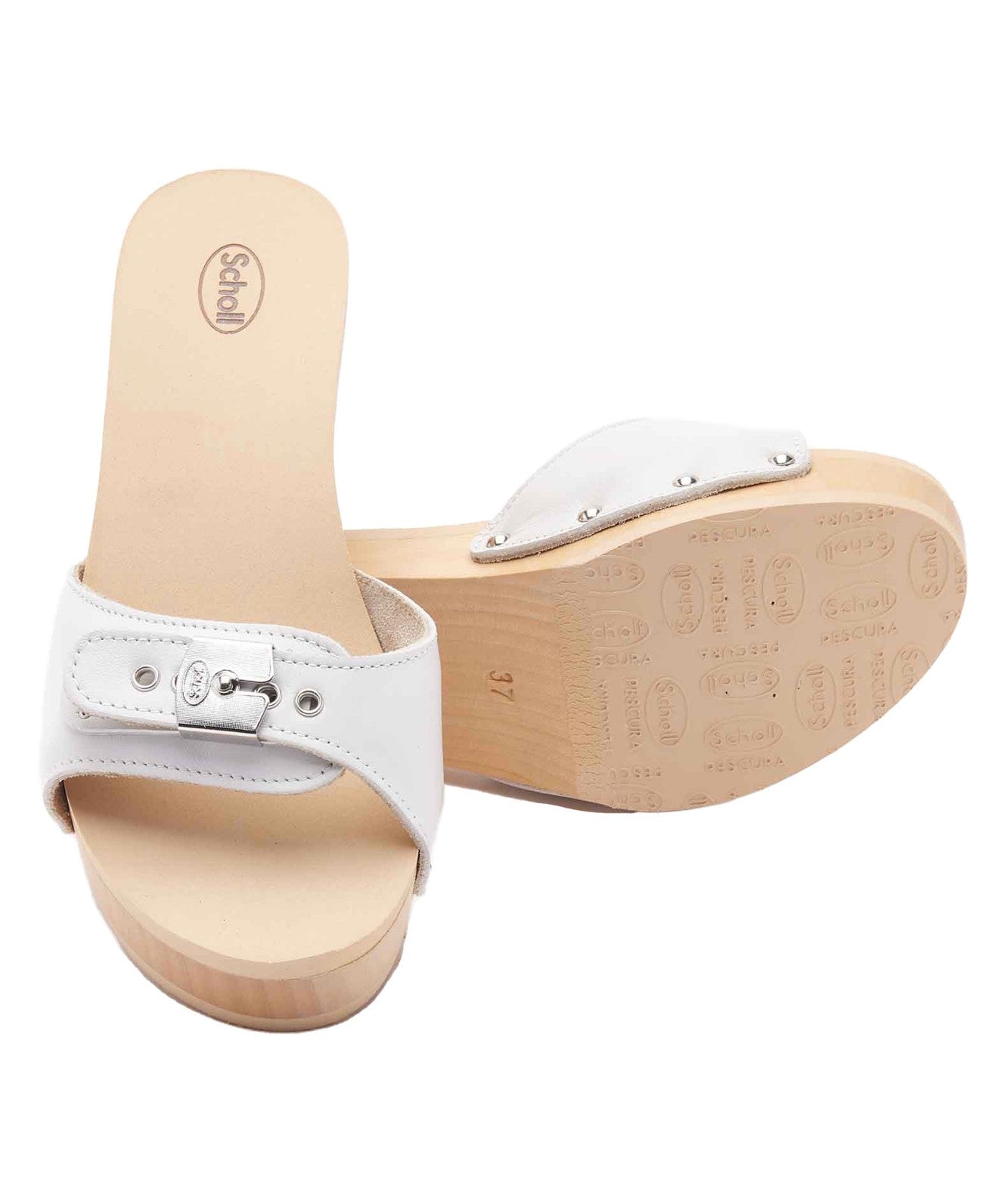 SCHOLL ZOCCOLI IN LEGNO E PELLE PESCURA IBIZA F294521065 BIANCO