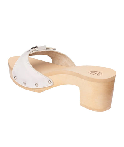 SCHOLL ZOCCOLI IN LEGNO E PELLE PESCURA IBIZA F294521065 BIANCO