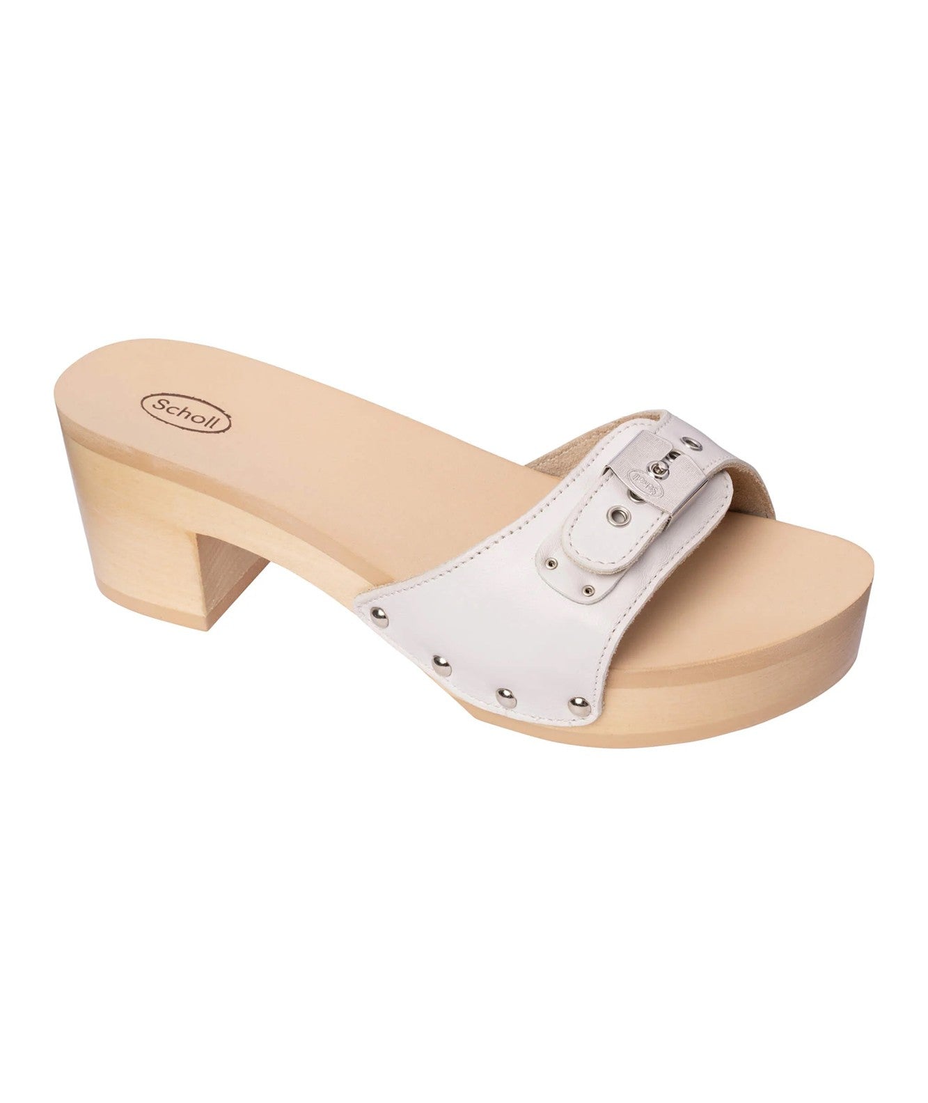 SCHOLL ZOCCOLI IN LEGNO E PELLE PESCURA IBIZA F294521065 BIANCO