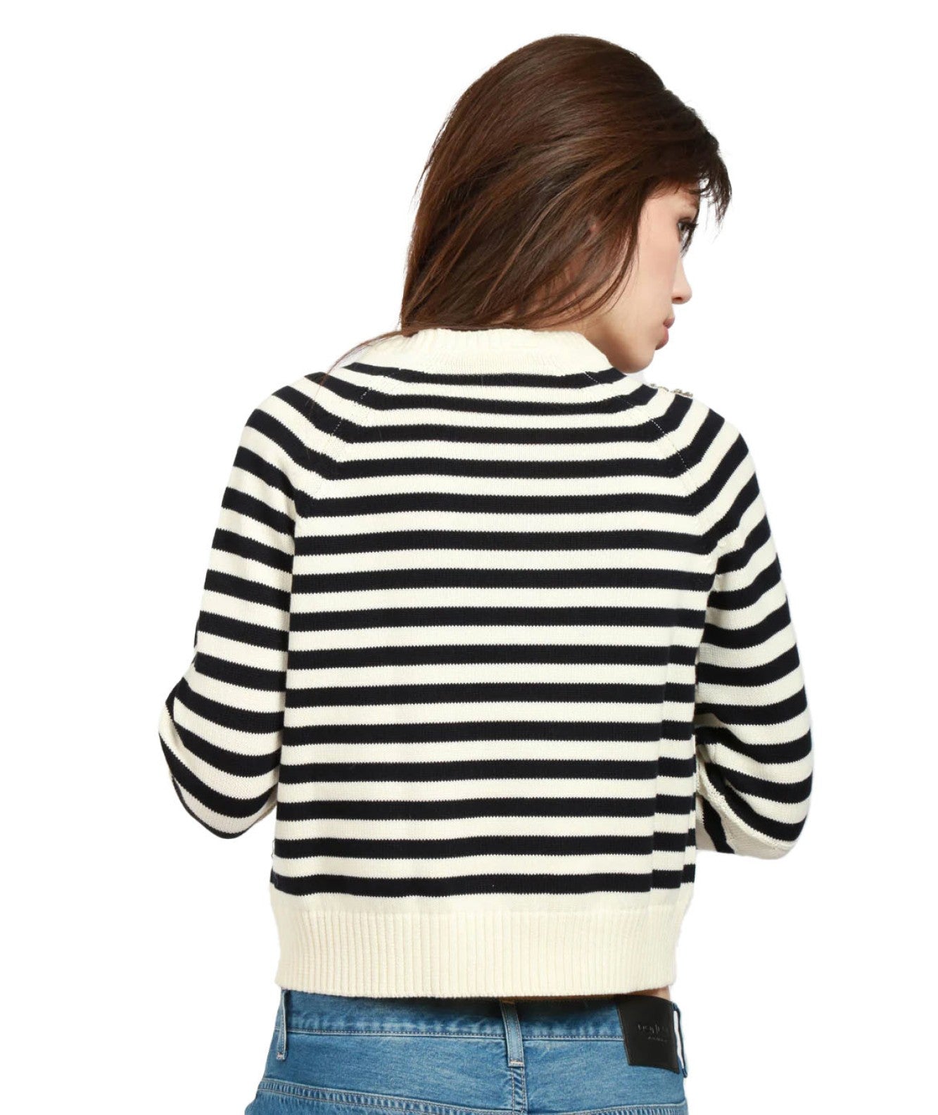 SEMICOUTURE MAGLIA GIROCOLLO A RIGHE CON PATCH STEPHANIE Y4SB21 BIANCO BLU SCURO