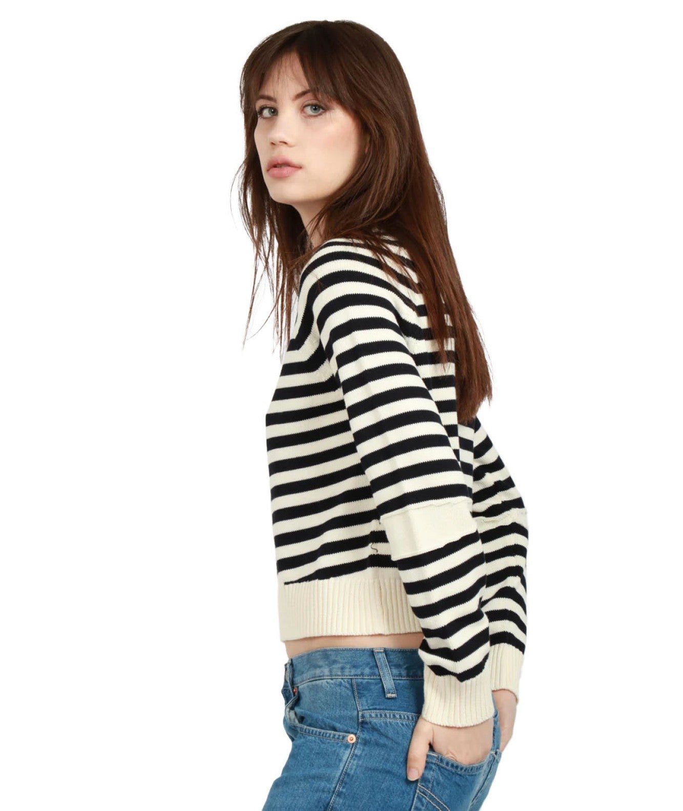 SEMICOUTURE MAGLIA GIROCOLLO A RIGHE CON PATCH STEPHANIE Y4SB21 BIANCO BLU SCURO