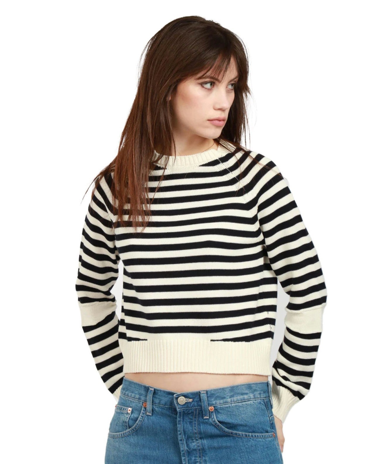 SEMICOUTURE MAGLIA GIROCOLLO A RIGHE CON PATCH STEPHANIE Y4SB21 BIANCO BLU SCURO