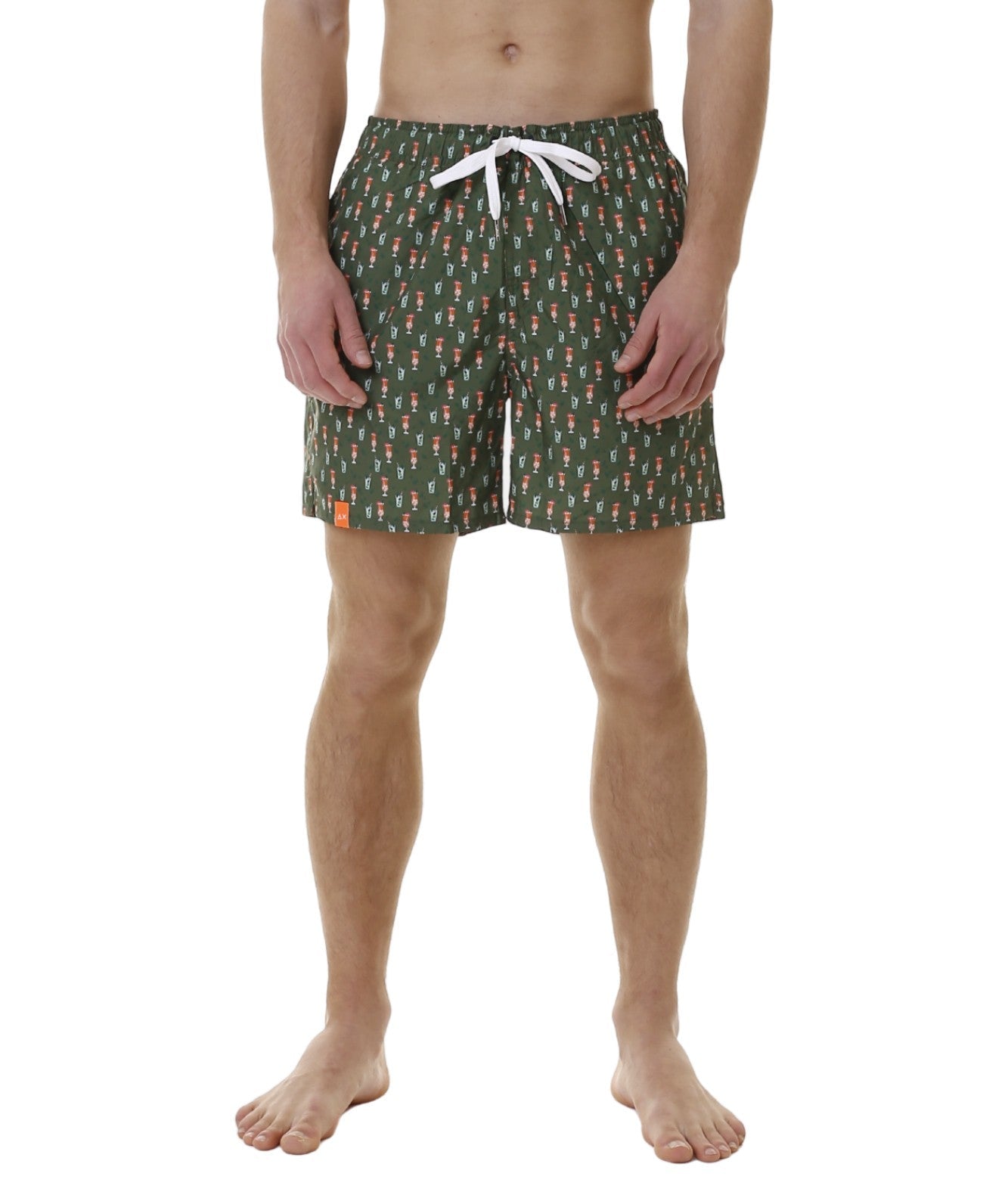 SUN68 BEACH PANTALONCINI DA MARE CON FANTASIA COCKTAIL H34127 VERDE MILITARE