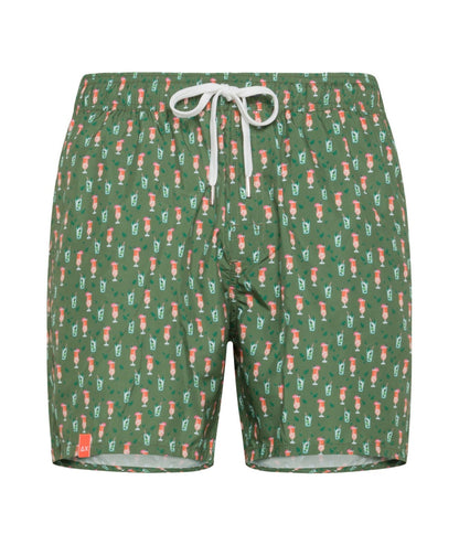 SUN68 BEACH PANTALONCINI DA MARE CON FANTASIA COCKTAIL H34127 VERDE MILITARE