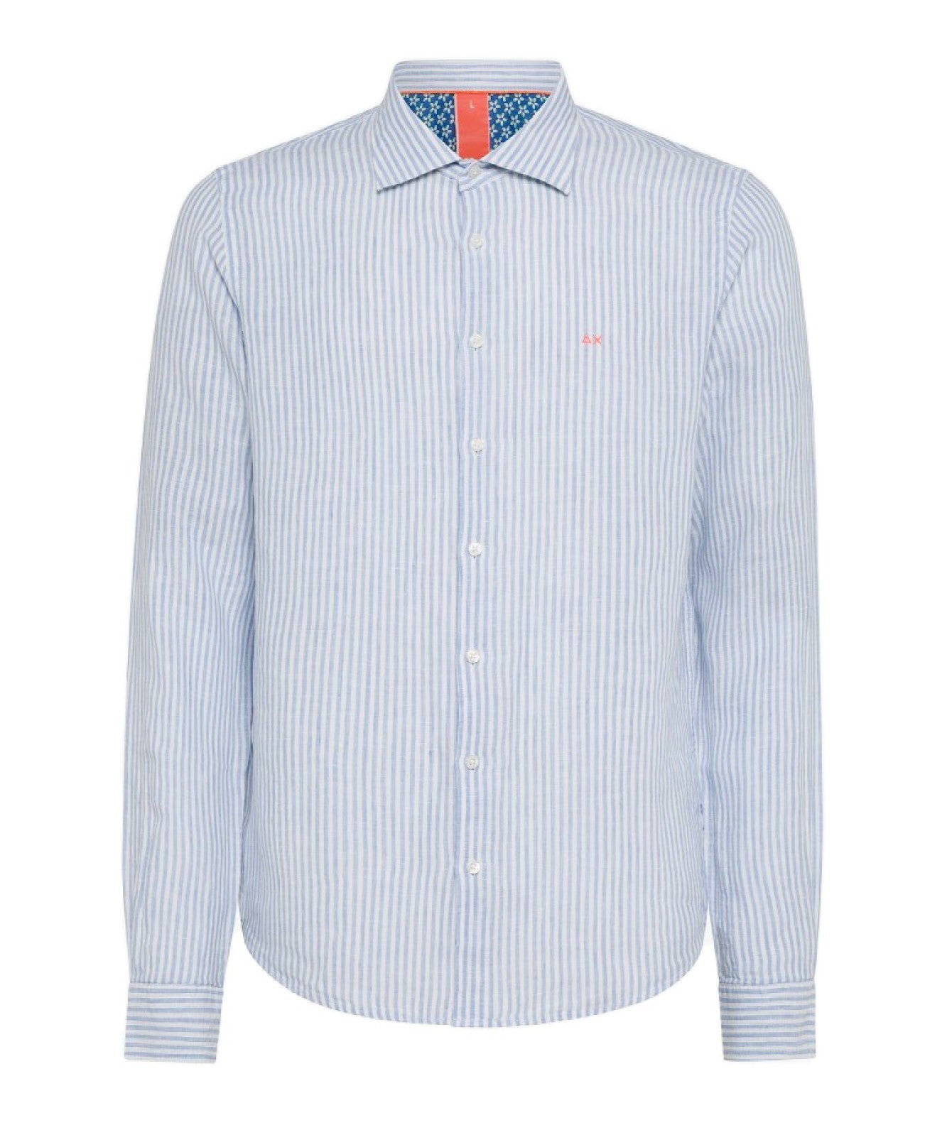 SUN68 BEACH CAMICIA IN LINO A RIGHE SOTTILI S34121 BIANCO AZZURRO