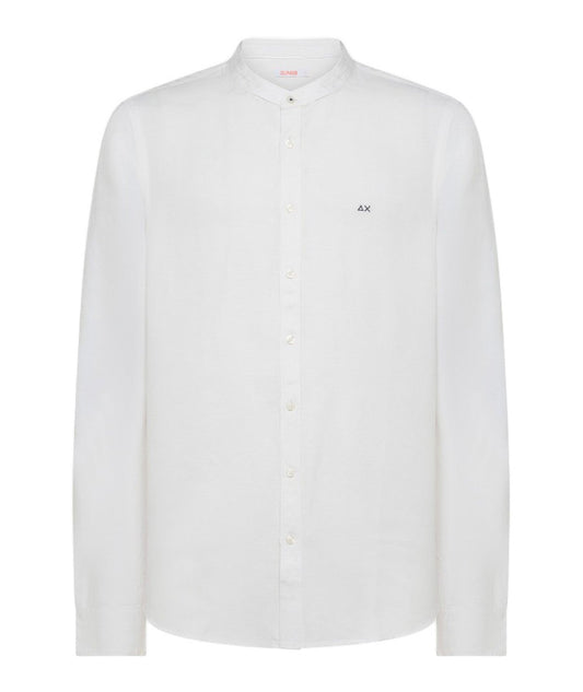 SUN68 CAMICIA COREANA IN LINO L/S S34104 BIANCO