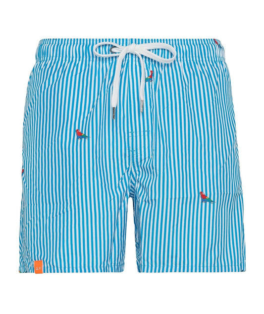 SUN68 BEACH PANTALONCINI DA MARE A RIGHE CON STAMPA H33120 BIANCO TURCHESE