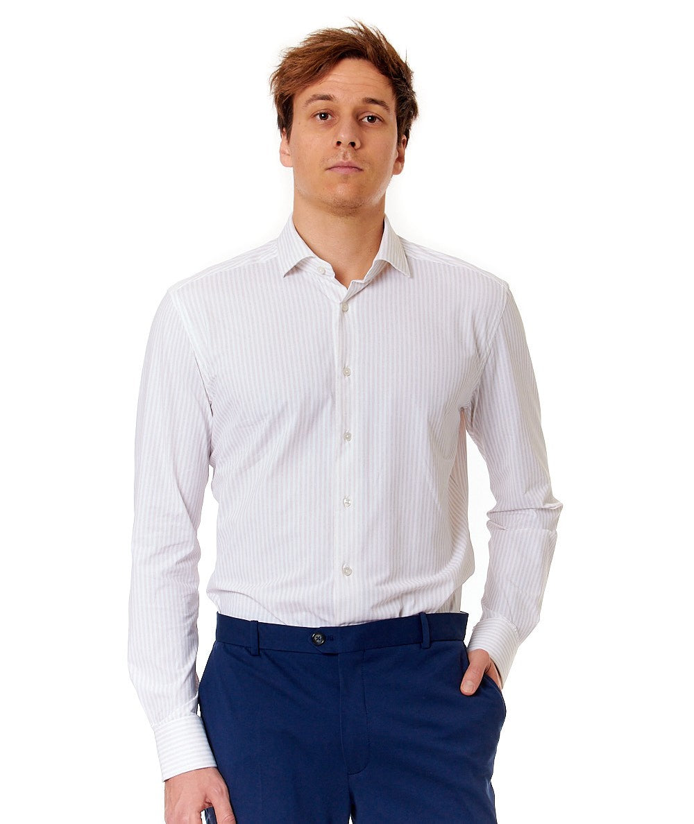 CELLINI CAMICIA A RIGHE TAILOR FIT ACT558ML BIANCO BEIGE