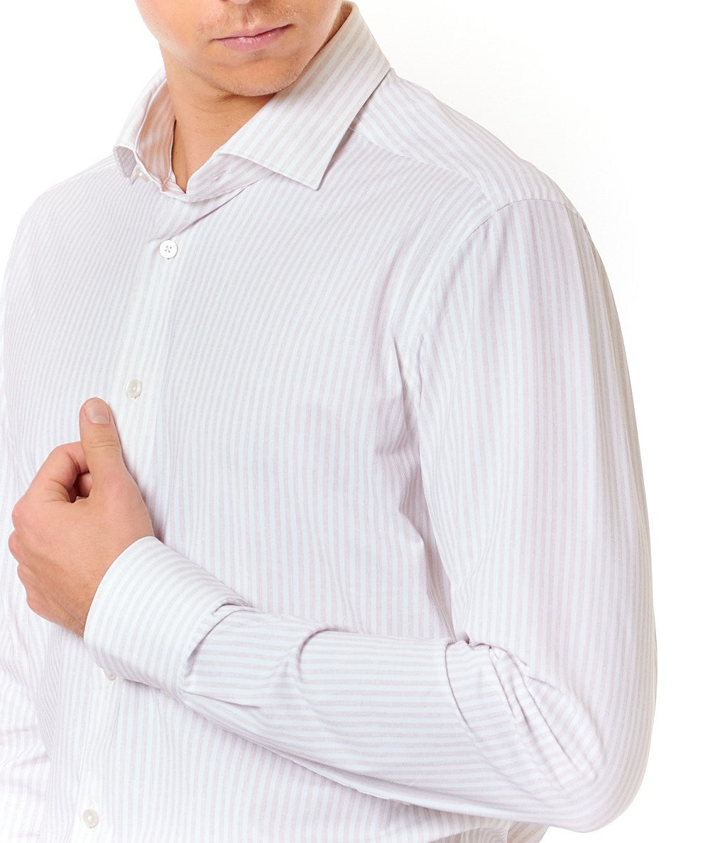 CELLINI CAMICIA A RIGHE TAILOR FIT ACT558ML BIANCO BEIGE